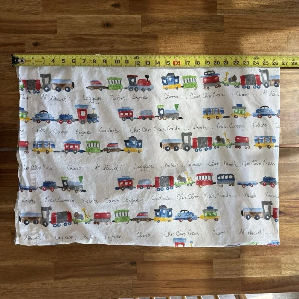 POTTERY BARN KIDS 1‎ Pillowcase Animals Train Multicolor AS IS~STAIN Tear